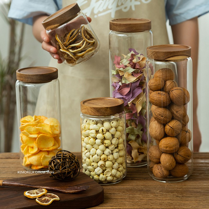 Meal Prep Glass Containers - Tampa de madeira vidro hermético vasilha