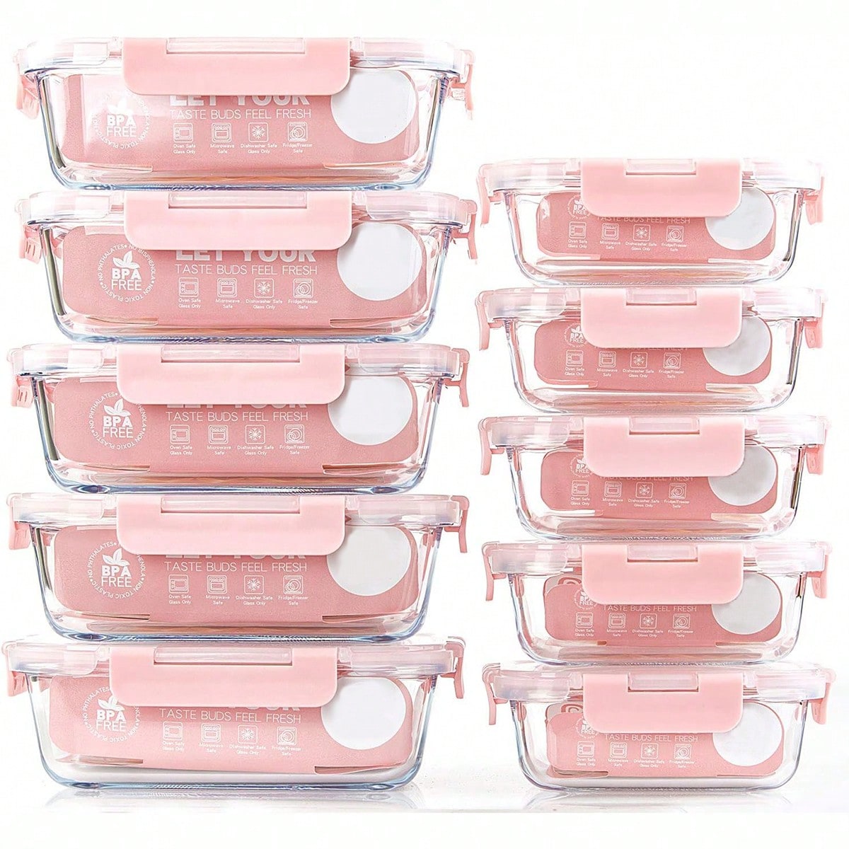 Meal Prep Glass Containers - Conjunto de 10 Recipientes de Vidro