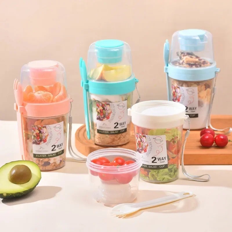 Meal Prep Glass Containers - Copo de salada portátil, copo duplo