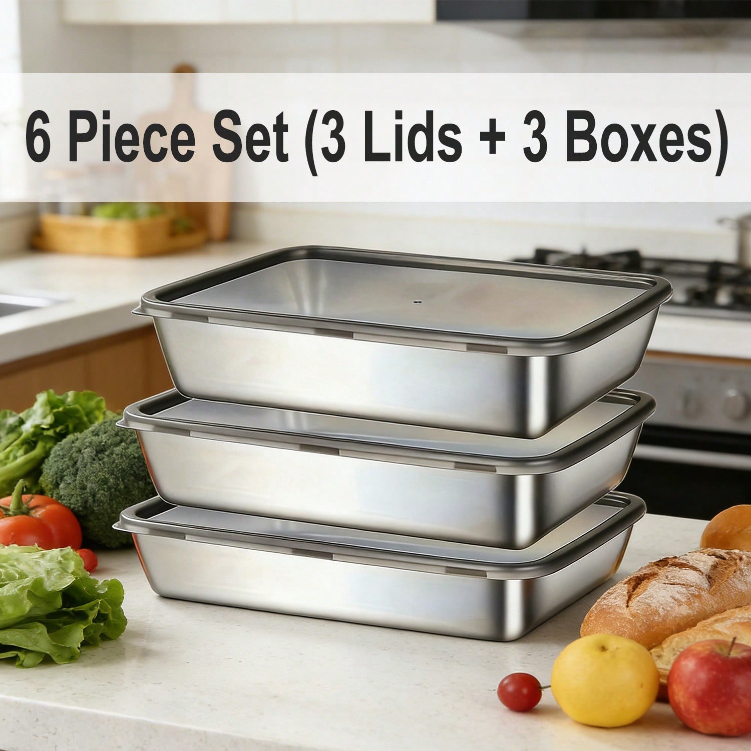 Conjunto de 6 Peças (3 Caixas  - Meal Prep Kitchen avaliação e preço